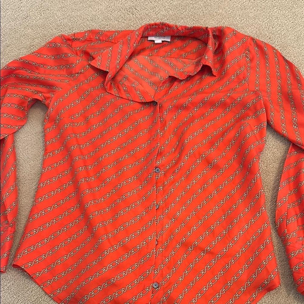 J. Crew Collection Orange and Gold Long Sleeve Silk Button Down Shirt
